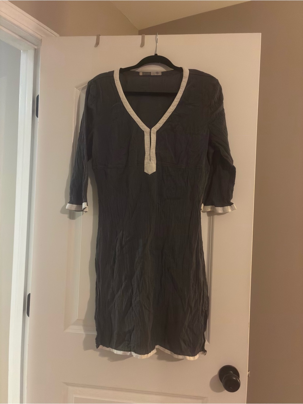 Athleta Dark Gray V-Neck Dress with White Trim